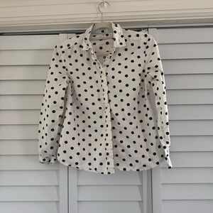 Boden White Shirt with Black Polka Dots